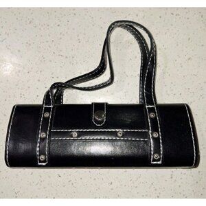 Black Small Rectangular Handbag Cosmetic Purse with Decorative Silver Tone Studs